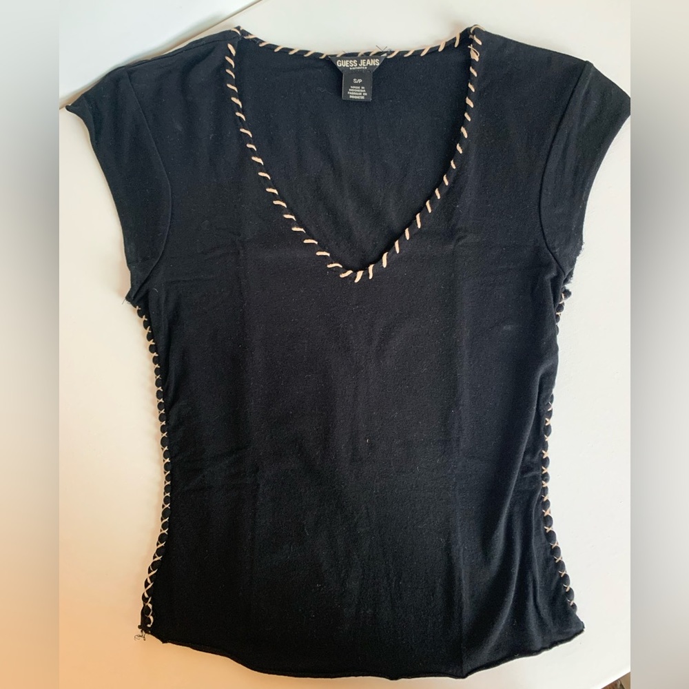 Guess Jeans Deep V Neck Lycra T Shirt Size S